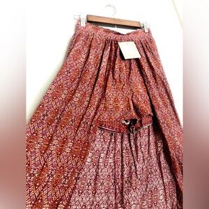 NWT Rumor Women's Bohemian Printed Maxi Skirt - Pink & Brown